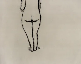 Vrouwelijke figuur kijkt weg, ca. 2025 (houtskool op papier)
