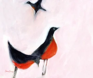 Roodborstjes uit het geheugen, ca 2019 (aquarel op papier)