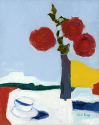 Stilleven met roos en theekopje, c.2014 (olieverf op papier)