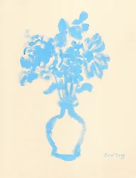 Stilleven in blauw en crème, ca 2025 (aquarel op papier)