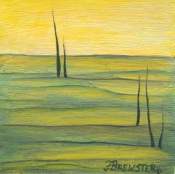 Groen landschap onder een gouden hemel