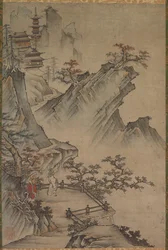 Chinese geleerde die een vallei bekijkt