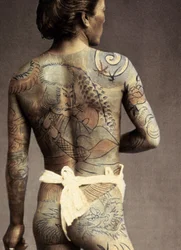 Man met traditionele Japanse Irezumi-tatoeage, ca. 1880