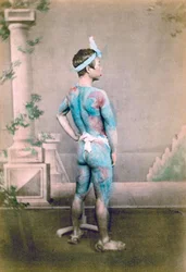 Portret van een Bruidegom met traditionele Japanse Irezumi-tatoeages, ca. 1882 (handgekleurde albuminefoto)