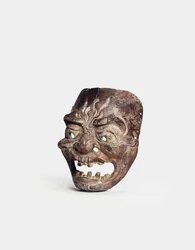 Een houten Gigaku masker