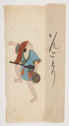 Dansende figuur, Add MS 5252, f.70, eind 17e eeuw (zijden applique, oshi-e,  kleur op papier-maché)