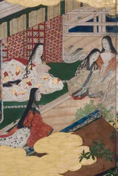 Detail van Lente in het Paleis, zesdelig scherm uit Het Verhaal van Genji, c.1650 (inkt, kleuren & goud op papier)