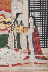 Detail van Lente in het Paleis, zesdelig scherm uit Het Verhaal van Genji, c.1650 (inkt, kleuren & goud op papier)