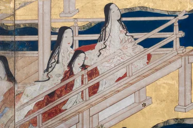 Detail van Lente in het Paleis, zesdelig scherm uit Het Verhaal van Genji, c.1650 (inkt, kleuren & goud op papier)