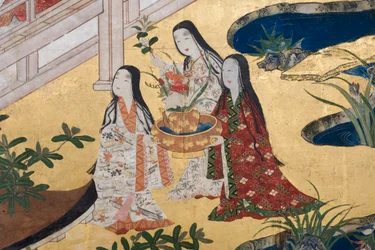 Detail van Lente in het Paleis, zesdelig scherm uit Het Verhaal van Genji, c.1650 (inkt, kleuren & goud op papier)