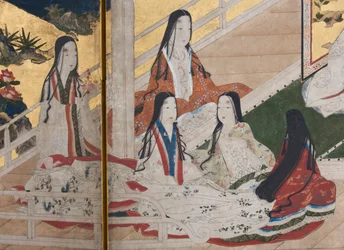 Detail van Lente in het Paleis, zesdelig scherm uit Het Verhaal van Genji, c.1650 (inkt, kleuren & goud op papier)