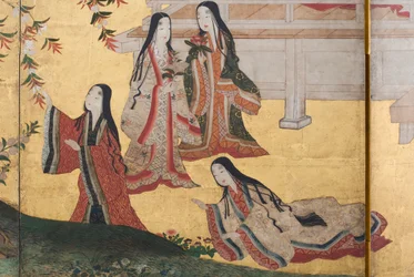 Detail van Lente in het Paleis, zesdelig scherm uit Het Verhaal van Genji, c.1650 (inkt, kleuren & goud op papier)