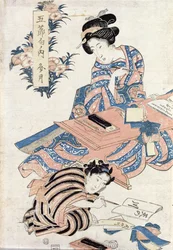 Japanse meisjes leren schrijven