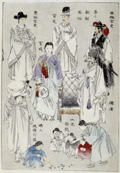Korea: traditionele kostuums van de edelen - Japanse prent
