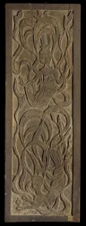 Paneel met laag-reliëf houtsnijwerk van boeddhistische apsaras