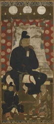 Portret van Fujiwara no Kamatari (614-669) vergezeld door twee zonen, Muromachi Periode
