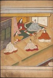 Zittende Japanse edelen, illustratie uit de 