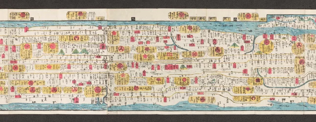 Sectie van een wegenkaart van Japan. Dai Nihon koku junro meiki daisei. ["Een duidelijke en gedetailleerde kaart van de hoofdwegen van Japan"] 1850