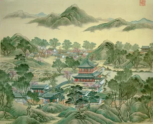 Het paviljoen detail van een 19e-eeuwse Japanse prent