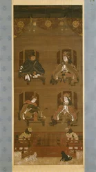 De vier godheden van het Kōyasan tempelcomplex, late 14e eeuw, Nanbokuchō periode, hangende rol