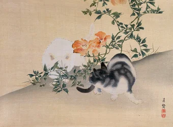 Twee katten, illustratie uit het tijdschrift The Kokka, 1898-99