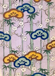 Kleur houtsnede van bamboe en kersenbloesems