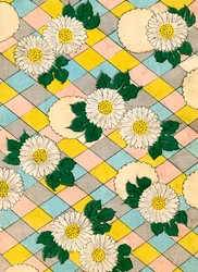 Kleuren houtsnede van Chrysant Bloesems