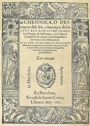 Ramon Muntaner (1265-1336), Catalaanse militair en columnist. Omslag van het boek Chronica