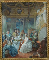 Marie-Antoinette in haar appartementen in Versailles, omringd door leden van haar hof ...