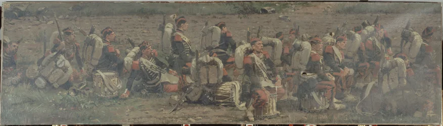 Militaire scène: de trommels van het 1e Regiment van de Grenadiers de la Garde (fragment van het Rezonville panorama)