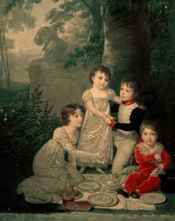 Vier kinderen van Joachim Murat en Caroline Bonaparte (van links, Letizia