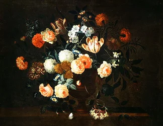 Vaas met bloemen en insecten
