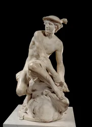 Mercurius die zijn gevleugelde sandalen vastmaakt