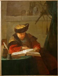Un chimiste dans son laboratoire, dit aussi un philosophe occupee de sa lecture - een chemicus in zijn laboratorium ...