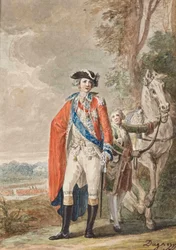 De graaf van Artois in uniform (1757-1836), een bediende houdt zijn paard vast