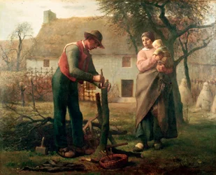 Boer die een boom ent. Schilderij van Jean-Francois Millet (Jean-Francois Millet
