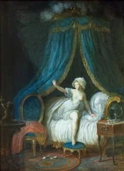 Meisje dat uit haar bed opstaat