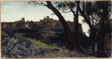 Italiaans landschap. Dorp bij schemering, tussen 1859 en 1860