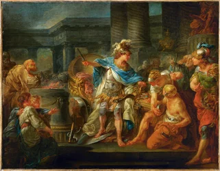 Alexander hakt de Gordiaanse knoop door (schilderij op doek)