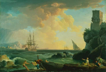 Mediterraan havengezicht met vissers