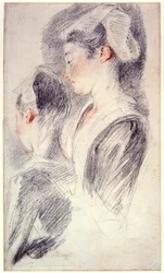 Twee studies van het hoofd van een jonge vrouw, 1716-18
