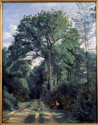 Stad van Avray, het bos binnengaan met koets. Schilderij door Camille Corot (1796-1875) 1924 Edinburgh, nationale galerie