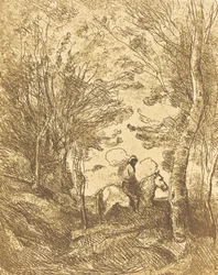 Ruiter in het bos, grote plaat Le Grand Cavalier sous bois, ca. 1854