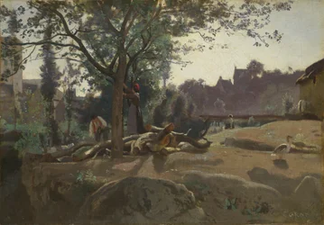 Boeren onder de bomen bij zonsopgang, ca. 1843