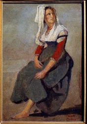 Portret van de Italiaanse Maria de Sorre, zittend met het hoofd omhoog