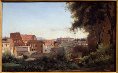 Uitzicht op het Colosseum in Rome vanuit de Farnese-tuinen. Schilderij door Camille Corot (1796-1875) 1826
