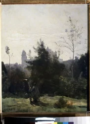 Uitzicht op het kasteel van Pierrefonds in de Oise