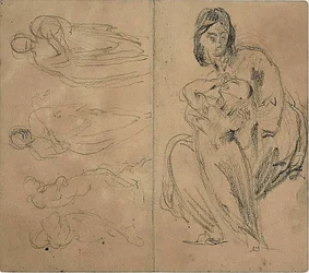 Schetsen: Vier figuren en zittende moeder en kind (recto); zittende moeder en kind (verso)