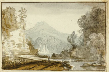 Figuur van rivier onder klif