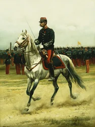 Een cavalerieofficier die troepen passeert